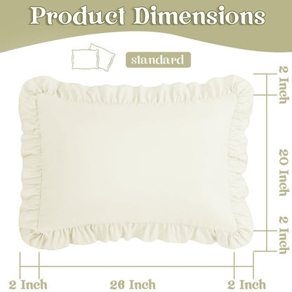 KKJIAF Ruffle Pillow Cases Standard Size Set of 2, Ruffled Pillow Covers with Envelope Closure, Wrinkle Resistant Ruffled Pillow Shams 20" x 26", Beige
