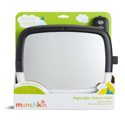 Munchkin Baby Car Mirror for Rear Facing Car Seats, Night Light LED Pivot 360 Baby in-Sight Adjustable Auto Mirror, Black