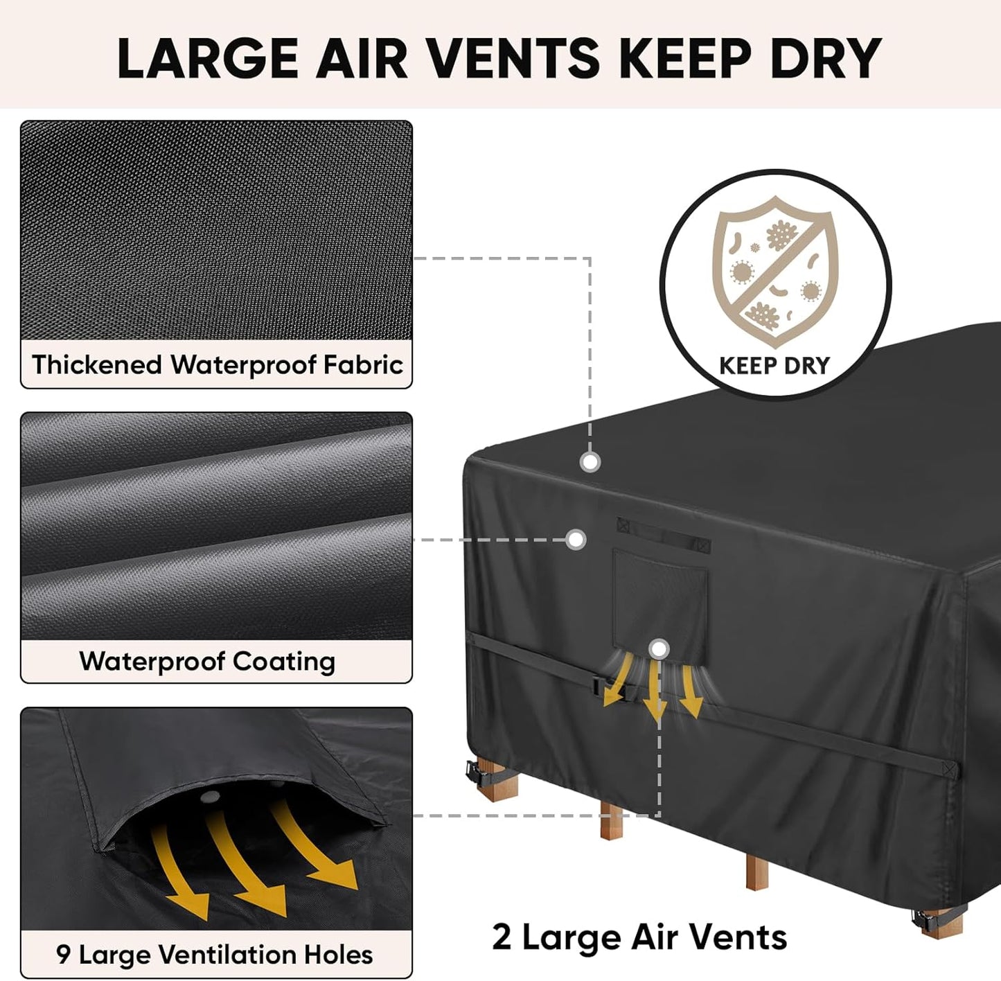 BALEINE Outdoor Furniture Covers - Heavy Duty Waterproof Oxford Table & Chair Cover | Black, 108"L x 82"W x 28"H