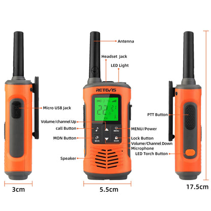 Retevis RT45P Waterproof 2 Way Radio, Long Range Walkie Talkie, IP67, 1000mAh, NOAA Weather Alert, SOS Alarm, USB-C, Rechargeable Two Way Radios for Kitesurfing, Beach 4 Pcs