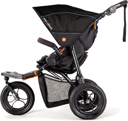 Out’n’About Nipper V5 Stroller & Rain Cover | Lightweight All-Terrain 3-Wheel Stroller, 12” Air-Filled Tyres, Swivel-Lock Front Wheel, One-Piece Fold, Newborn to Toddler 4 Years | Summit Black