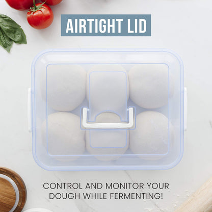 Chef Pomodoro Pizza Dough Proofing Box, 14 x 11-Inch, Preparation Container with Lid, Fits 4-6 Proofing Balls, Household Pizza and Bread Dough Tray With Convenient Carry Handle (Blue)