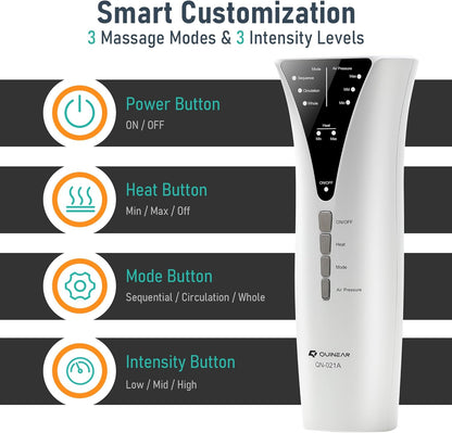 QUINEAR Leg Massager with Heat and Air Compression,Foot and Calf Massager for Circulation and Pain,Compression Boots with 3modes and 3 Intensities,Gift for Dad Mom