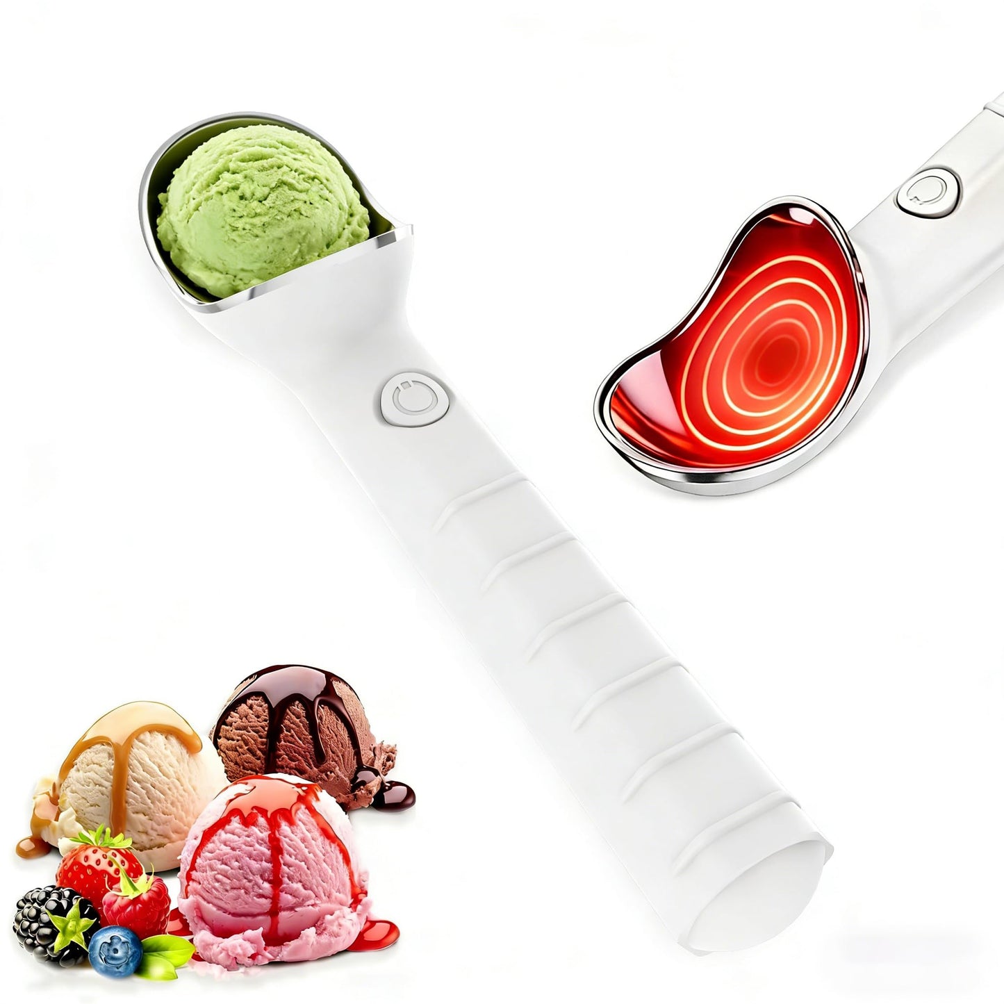 Heated Ice Cream Scoop, 2-in-1 Electric Scooper with ON/Off Switch, 2-Temp Adjustable (113°F-158°F), IP67 Waterproof, Rechargeable, Perfect for Hard Ice Cream, Seniors, Kids, Ideal Gift