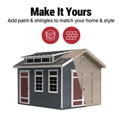Handy Home Products Designer 12x10 Wooden Storage Shed with Dormer, Windows, and Floor Kit- Paint and Shingles not Included