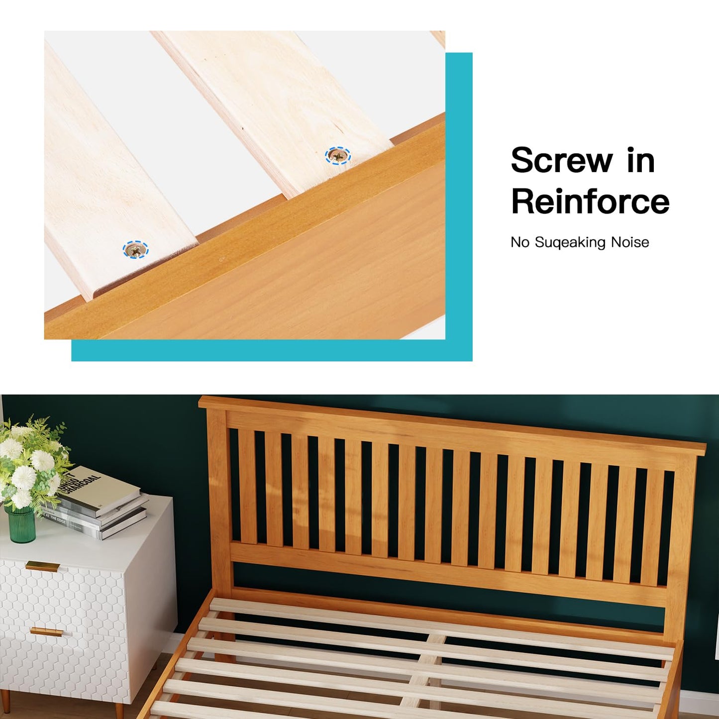 FDW Wood Platform Bed Frame Sturdy Solid Wood Foundation with Wooden Headboard/Wood Slats Support/No Box Spring Needed/Easy Assembly/Under Bed Storage (Queen)
