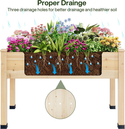 ZIENLIFE Wood Raised Garden Bed, 48x24x30in Elevated Wooden Planter Box with Legs Standing Growing Bed for Backyard, Patio, Balcony with Bed Liner, 200 Pound Capacity 3PCS