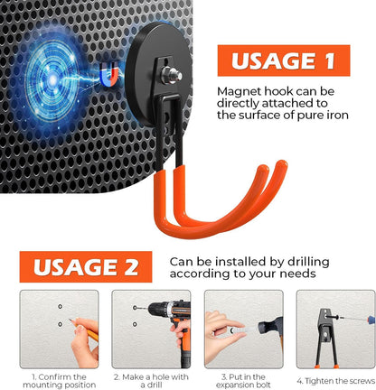 Magnetic Hooks by Extra Large - Heavy Duty 3.5in Ndfeb Magnet for Garage Tools | 2 Pack Wall Mounted Storage