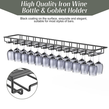 Xverycan Wine Glass Rack Under Cabinet, 12 Row Extreme Large Stemware Hanger, Metal Wine Goblet Holder, DIY Bar Glass Storage Rack for Bar Counter, Kitchen, Screws Included