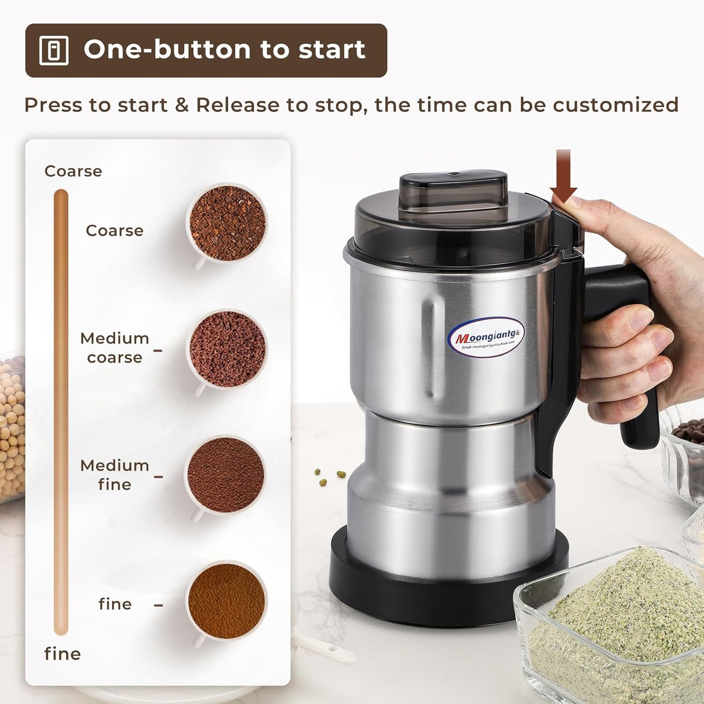 Moongiantgo Coffee Grinder Electric, 250W Mini Spice Grain Mill, 200ml Capacity for Spices, Seeds, Rice, Beans
