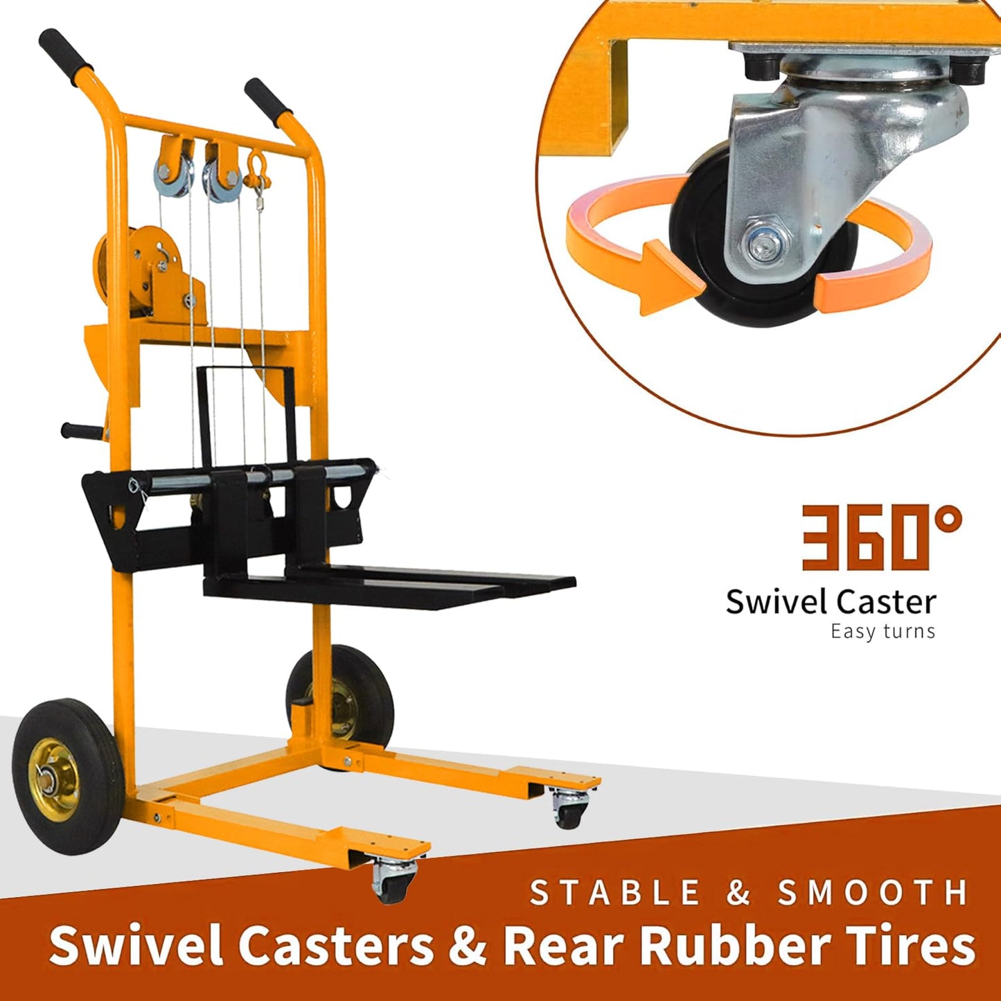 Tory Carrier Winch Stacker Material Lift Dolly, Pallet Truck Dolly 330 lbs, 40.5" Max Lift with Swivel Casters and 8.8" Rear Wheels, Pallet Stacker Pallet Jack with Steel Plate(Yellow)