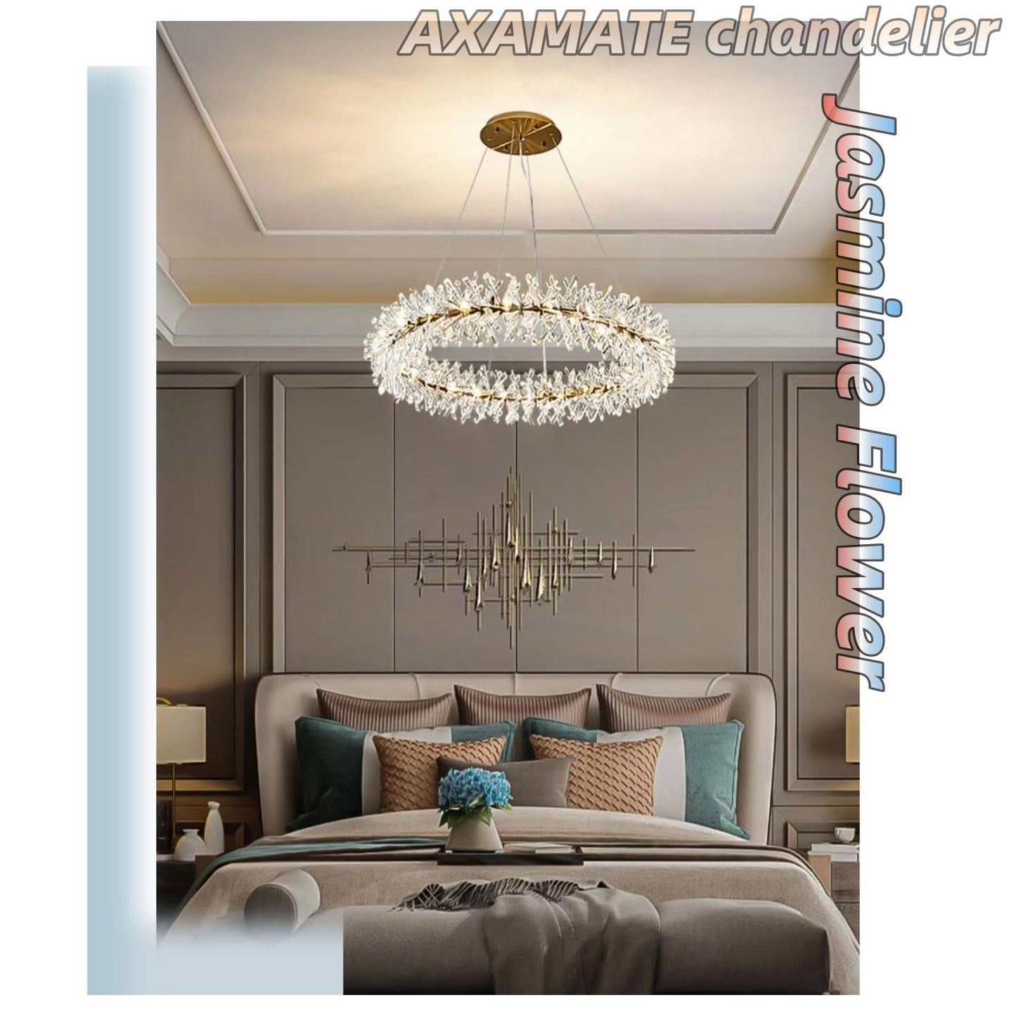Axamate Modern Crystal Chandeliers D24 Gold Ring Chandelier Light Fixture Adjustable Hanging Ceiling Light for Living Room Bedroom Dining Room Laundry Room Foyer Kitchen Island