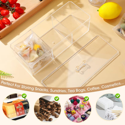 Unomor Tea Bag Organizer Box with Lid - Divided Acrylic Tea Storage Chest 9.17X3.74X3.26In Multi-Compartment Bag Holder for Kitchen Countertop Office and Home