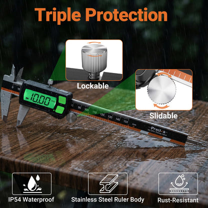 Digital Caliper, Type-C Rechargeable Stainless Steel Vernier Caliper, F/MM/in Conversion, Large LCD, USB Charging Digital Caliper Measuring Caliper for DIY, Woodworking & Professional Use (Black)