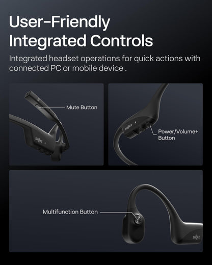 OpenComm2 2025 Upgrade - Open-Ear Bone Conduction Headphones, Wireless Bluetooth Headset with Noise Canceling Mic & Mute Button for Work Calls and Meetings, 16 Hour Talk Time for Mobile & PC - C120
