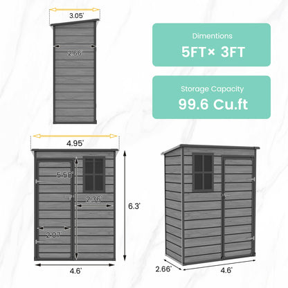 UDPATIO Outdoor Storage Shed 5x3 FT, Plastic Garden Shed for Bike, Garbage Can, Tool, Outside Resin Shed with Lockable Door for Backyard, Patio, Lawn, Dark Grey