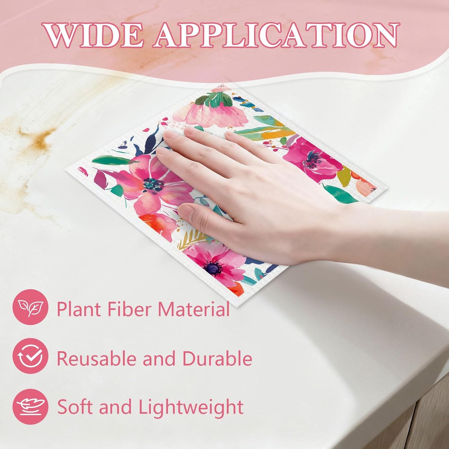 6 Pack, Mixed Flowers Swedish Kitchen Dishcloths Dish Towels Flowers Dish Towels for Kitchen, Swedish Dishcloth