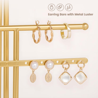 Lolalet Bracelet Display Stand Necklaces Holder, 5 Tiers Jewelry Organizer and Storage Rack with Velvet Slot and Metal Base, for Women Bangles Watches Ring Earrings -White