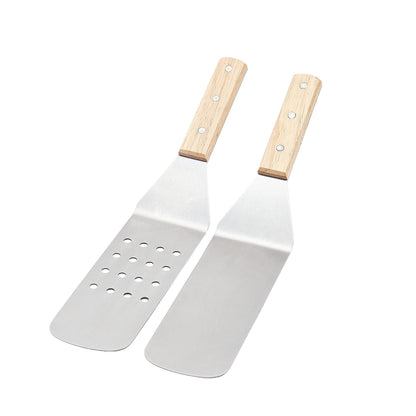 Amazon Basics 4-Piece Stainless Steel BBQ Grilling Tool Set for Outdoor Cooking, Griddle Spatula, Heat Resistant, Dishwasher Safe, Silver