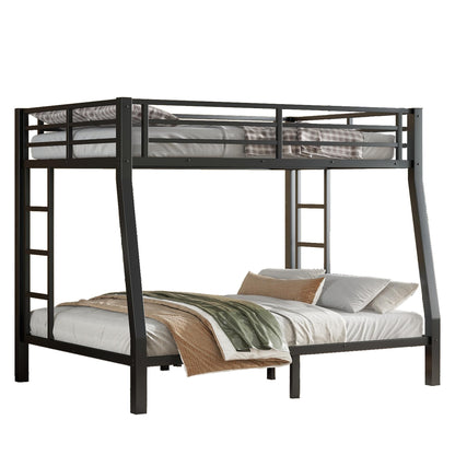 Bellemave Full XL Over Queen Bunk Bed with High Guardrail & Under-Bed Storage, Heavy Duty Metal Bunk Beds Frame with 2 Side Ladders, Full Over Queen Bunk Bed for Adults, No Box Spring Needed, Black