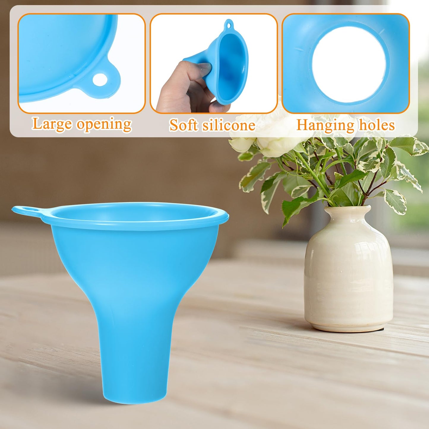 Silicone Funnels, 4 Pieces Wide Mouth Funnel Flexible Condiment Sauce Canning Set Flexible Kitchen Funnel for Home Restaurant Squeeze Bottles Jars Cans, Spice Filling Bottles Liquid Oil, 3 x 1 Inch