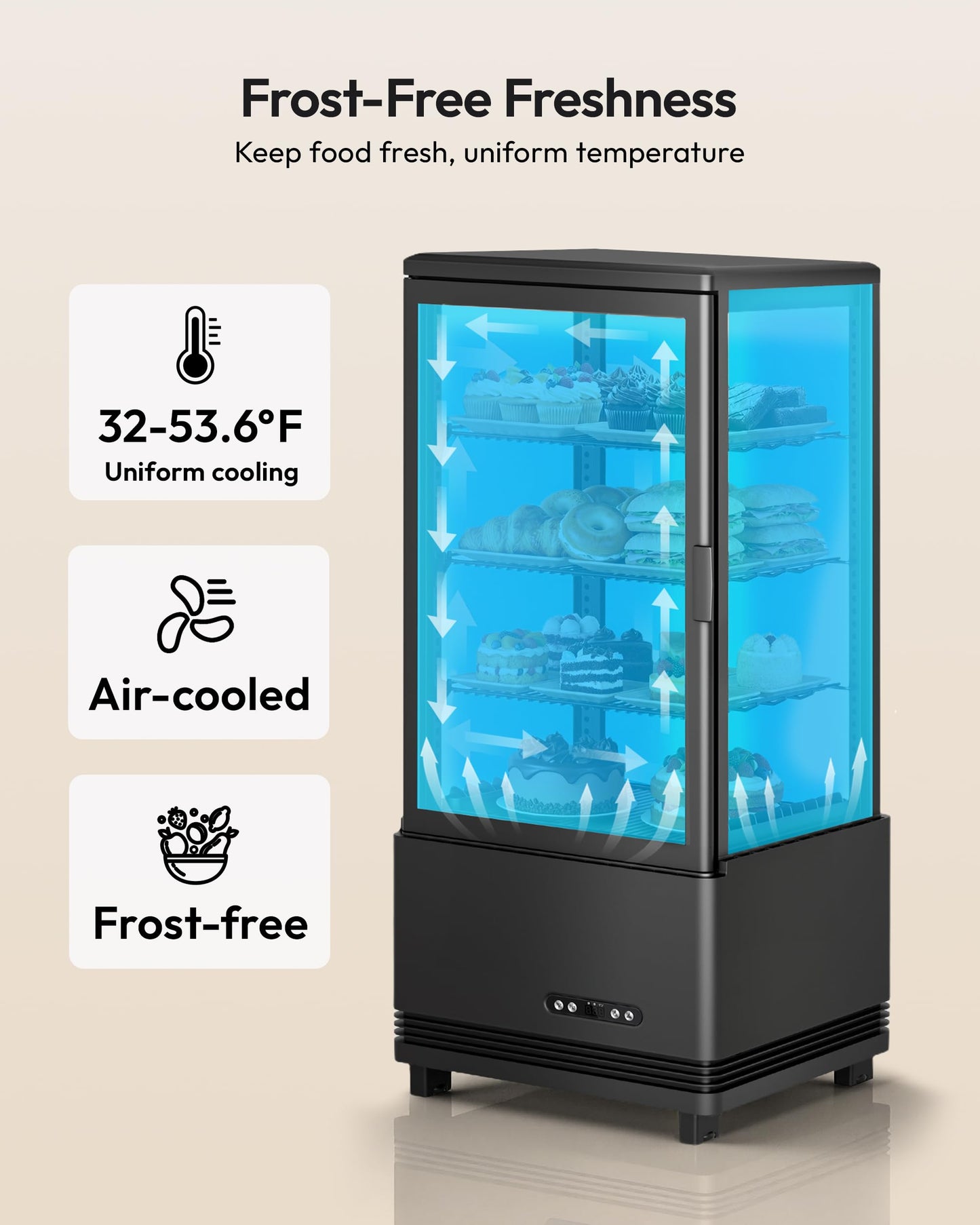 Commercial Refrigerator Countertop , ETL Certified Refrigerated Display Case 2.8 Cu.Ft / 78L, LED Lighted Display Refrigerator with Double Glass, Auto Defrost, Air Cooling for Bakery, Cafe, Store