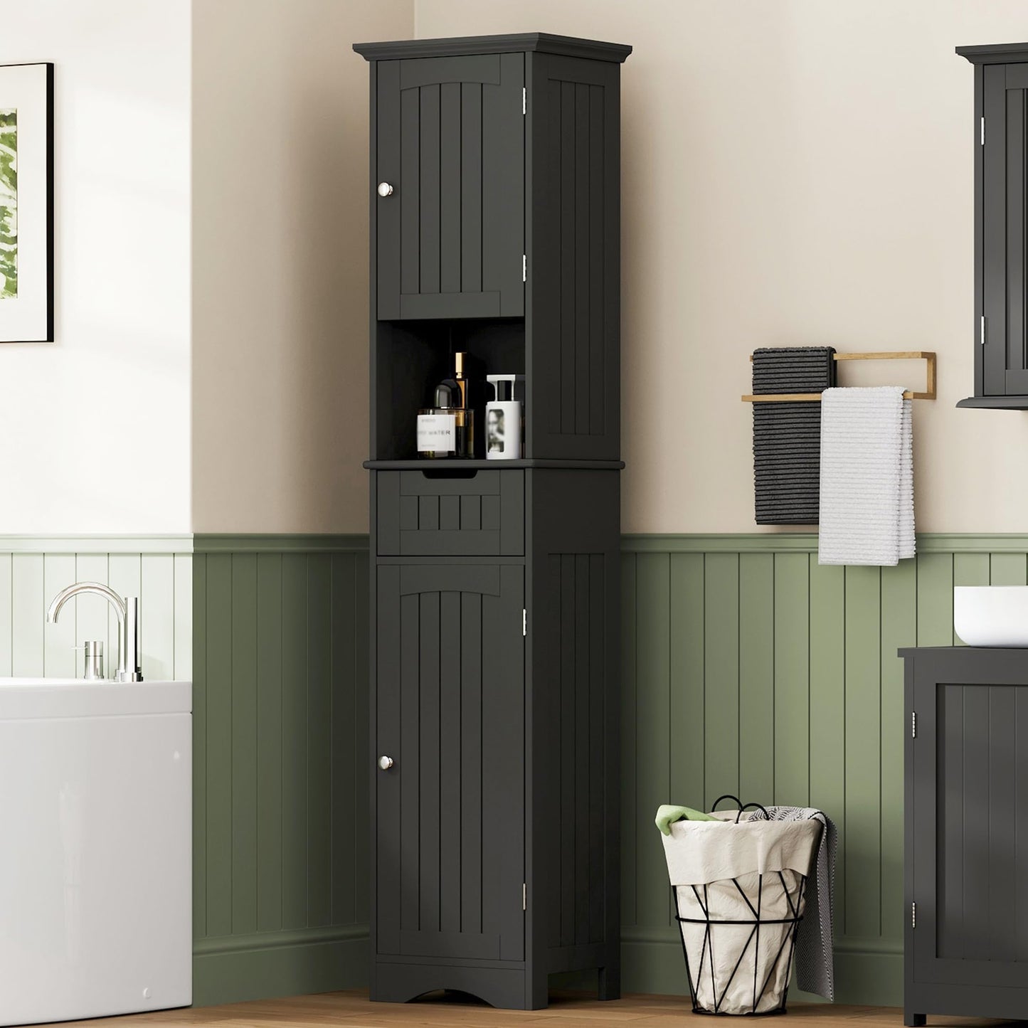 ChooChoo 67" Tall Bathroom Storage Cabinet, Narrow Bathroom Cabinet with 2 Doors and 1 Drawers, Freestanding Cupboard Floor Cabinet with Adjustable Shelves for Living Room, Kitchen, White