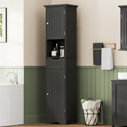 ChooChoo 67" Tall Bathroom Storage Cabinet, Narrow Bathroom Cabinet with 2 Doors and 1 Drawers, Freestanding Cupboard Floor Cabinet with Adjustable Shelves for Living Room, Kitchen, White