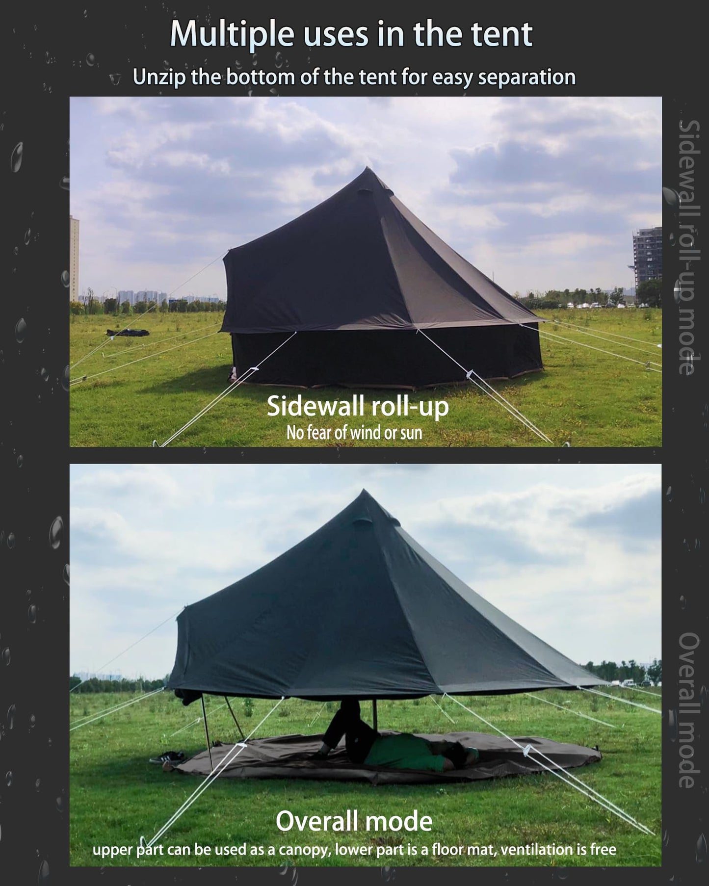 Kanggogo Canvas Tent,Bell Tent Yurt with Stove Jacks,Luxury Glamping Tent,Zipped Removable Floor for Glamping Truck Car Camping,Breathable/Windproof/Family Camping All Year Living 4/5person(Black-13')