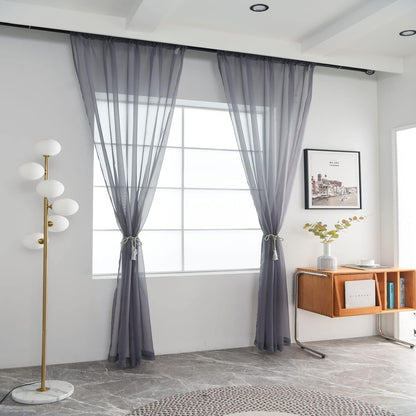 SpaceDresser Sheer Voile Window Treatment - Rod Pocket Curtain Panels for Kitchen, Bedroom, Living Room, Grey, 52 W x