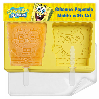 Nickelodeon Silicone Popsicle Molds with Lid–Compact BPA-Free Popsicle Maker Featuring SpongeBob, Flexible Ice Pop & Ice Cream Molds with Sticks, Dishwasher Safe, 2 Mold Set for Homemade Frozen Treats