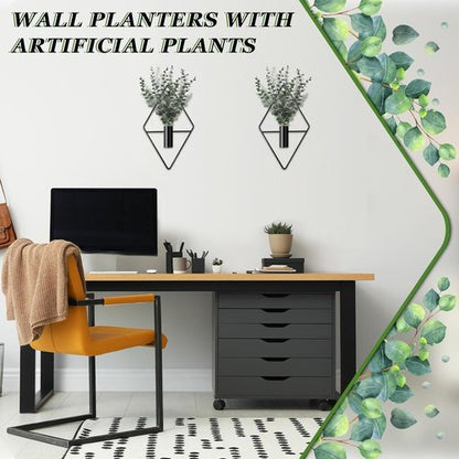 Jexine Hanging Planters - 4 Pcs Metal Eucalyptus Vases for Indoor Decor | Modern Geometric Boho Style (Black)