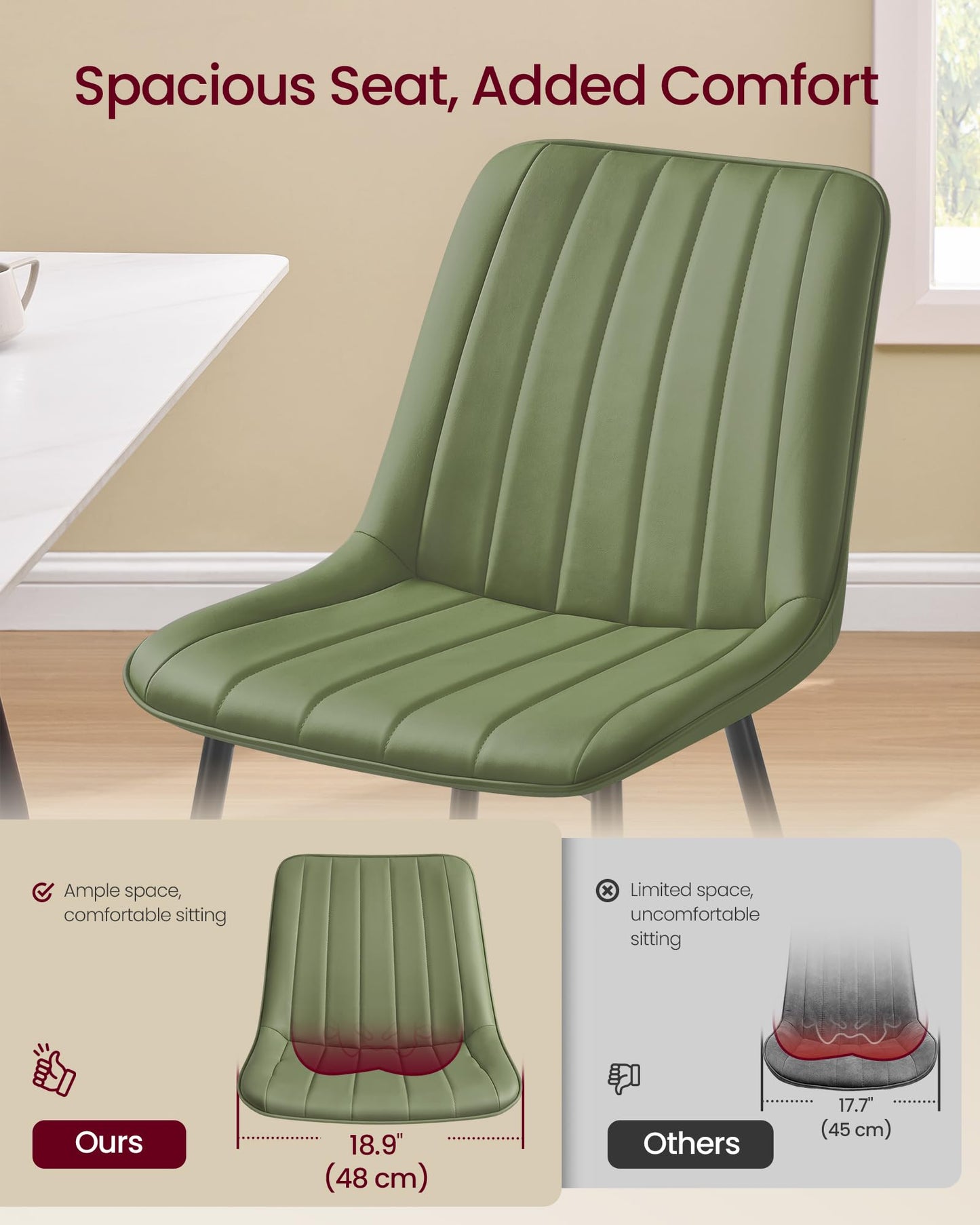 VASAGLE Dining Chairs Set of 6, Upholstered Kitchen Chairs, Synthetic Leather, Max. Load 264 lb, Steel Legs, Curved Backrest, for Dining Room, Forest Green and Ink Black ULDC090CH02-3J