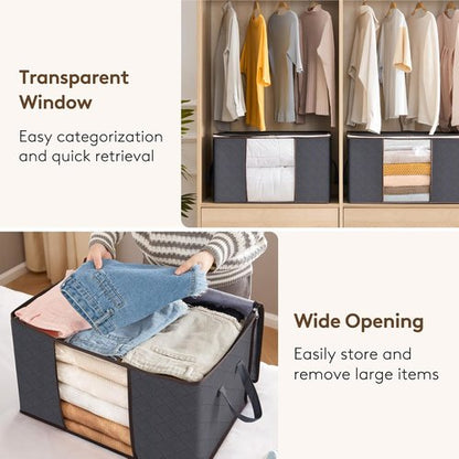 Lifewit Large Capacity Clothes Storage Bag - Reinforced Handle & Clear Window | 90L, Grey, 12 Pack