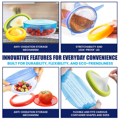 Anti-Oxidation Food Storage Containers with Reusable Silicone Stretch Lids, Airtight Leakproof Produce Keeper Set for Fruits & Vegetables, Keeps Food Fresh Longer, Fridge Organization Containers