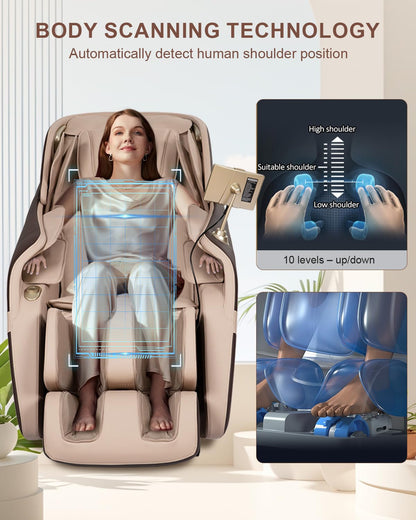 RELX 2026 Massage Chair Full Body, Zero Gravity Airbag Shiatsu Massage Chair with SL-Track, Heating, AI Control, Body Scan, 13 Modes, Foot Rollers, and Deep Yoga Stretch (Coffee)