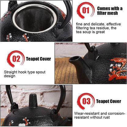 Teapot Stovetop Tea Kettle with Infuser, Uncoated Japanese Cast Iron, Black, 10 oz