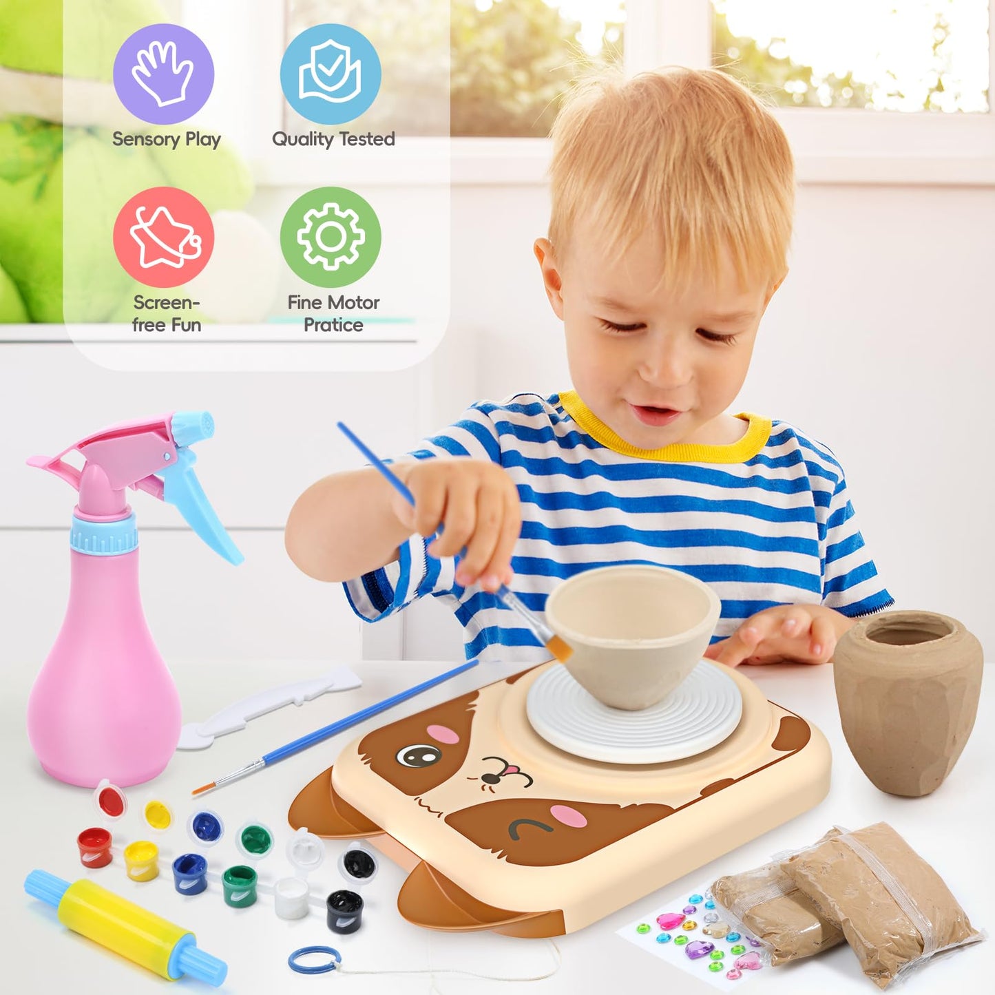 Skirfy Pottery Wheel for Kids-Complete Pottery Painting Kit Arts and Crafts for Kids Ages 8-12 with DIY Clay Art Supplies for Girls Boys Toys Birthday Christmas Gifts for 6 7 8 9 10 11 12
