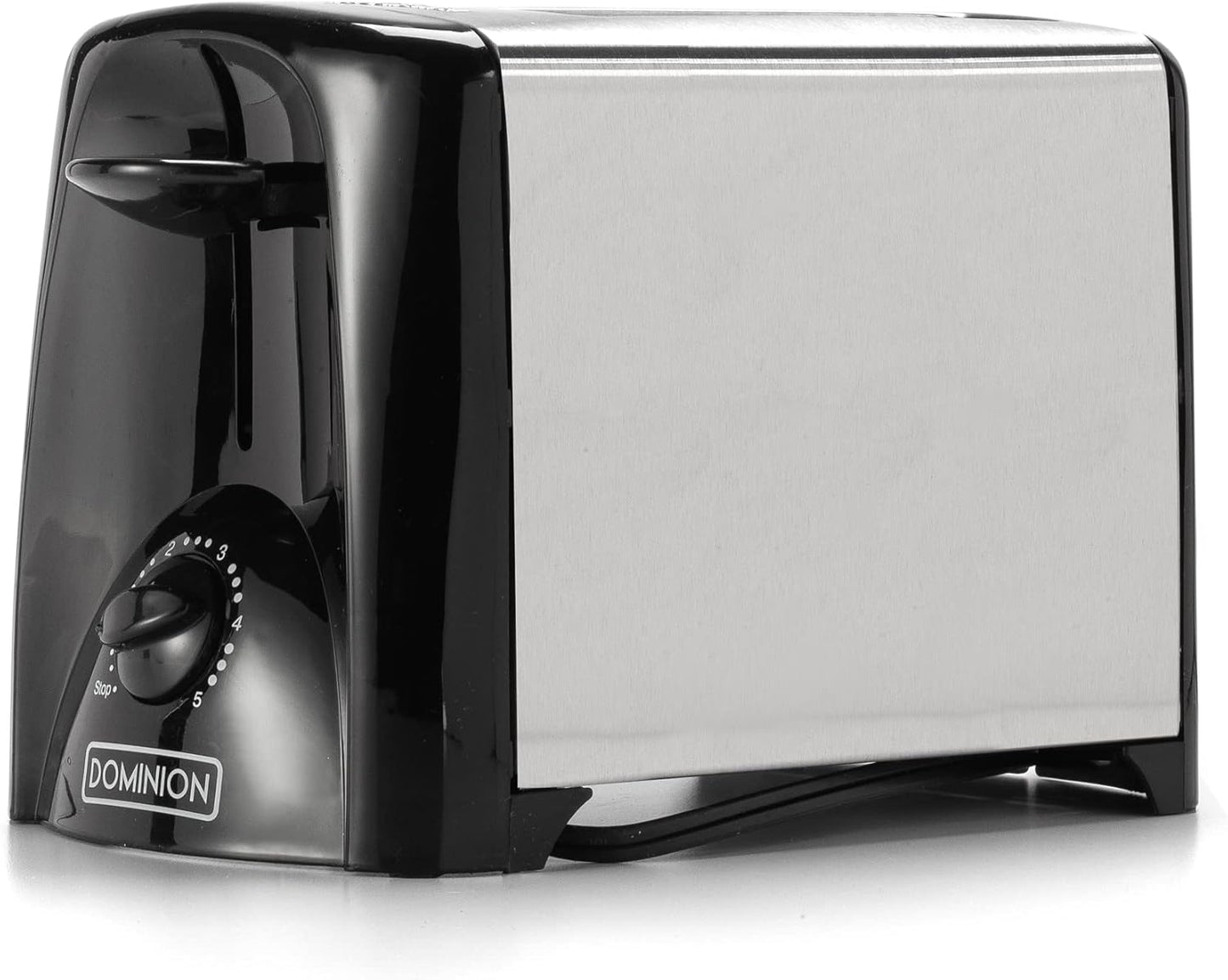 Dominion 2-Slice Toaster, Shade Control, Slide-Out Crumb Tray, Auto-Shutoff, Brushed Stainless Steel/Black