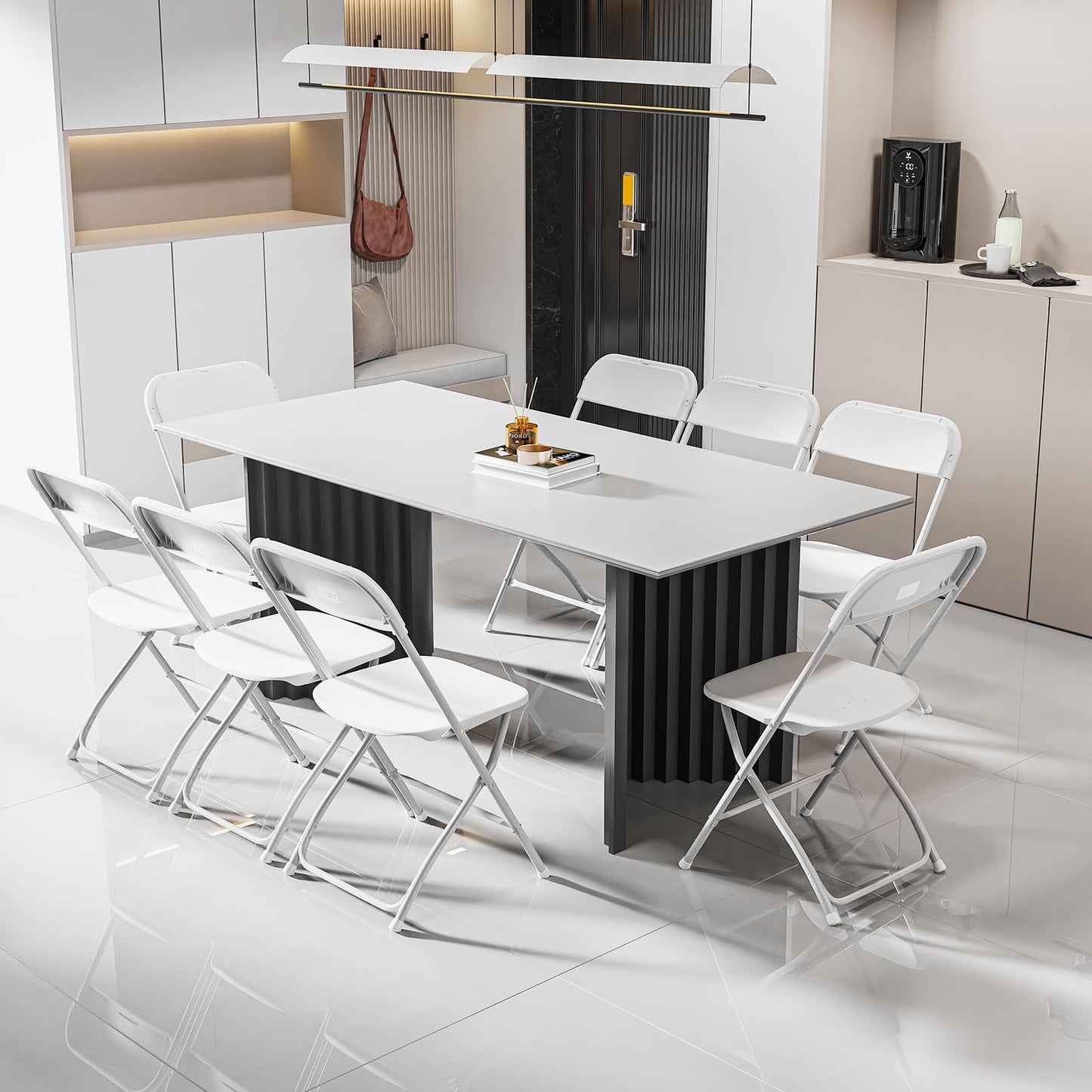 VINGLI Folding Chairs Set,Portable Foldable Comfy Seat for Adult, Metal Frame with Plastic Panel, Ideal for Party, Event, Wedding, Office, Commercial, White, 20 Pack