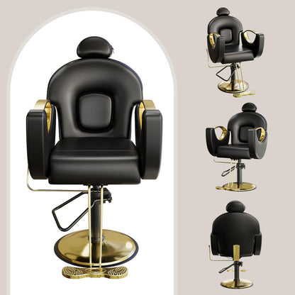 BouPower Barber Salon Chair, Reclining Salon Chair for Hair Stylist with Heavy Duty Hydraulic Pump, 330 LBS Capacity, Height Adjustable & 360° Swivel Styling Chair for Barbershop, Spa, Tattoo, Beauty