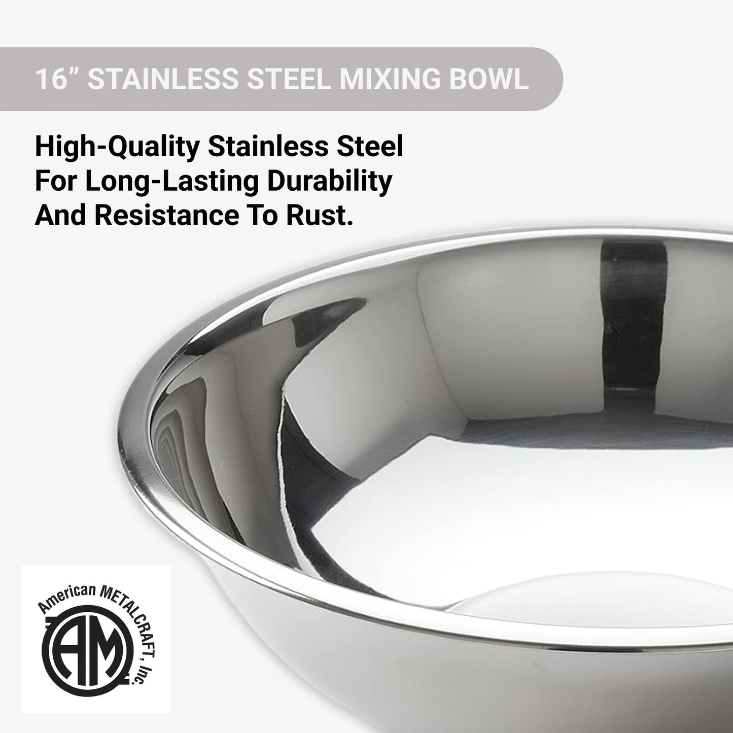 American Metalcraft 16" Stainless Steel Mixing Bowl - 13-Quart Durable Metal Bowls for Mixing, Large Stainless Steel Bowl