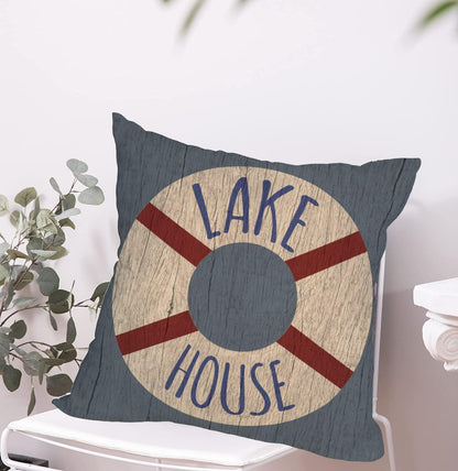 Waterproof Outdoor Lake House Pillow Covers 24x24 Inch Vintage Summer Coastal Nautical Life Buoy Throw Pillow Cases