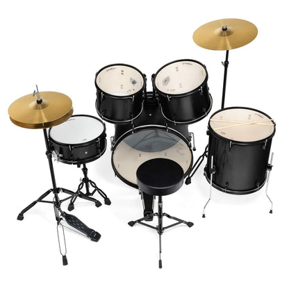Ashthorpe 5-Piece Complete Full Size Adult Drum Set with Remo Batter Heads - Black