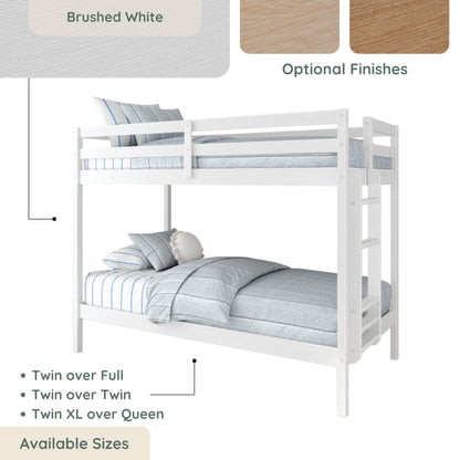 Grain & Grove Bear Twin Over Twin Bunk Bed, Sturdy Bunk Bed Frame for Kids, Plywood Bunk with Ladder, Guardrail, and Slats, No Box Spring Required, Brushed White
