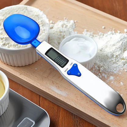 Yoidesu Digital Kitchen Scale, Electronic Gram Measuring Spoon, 500g/0.1g Blue Cute Digital Weight Scale Spoon with 3 Measuring Spoons for Portioning Milk, Tea, Flour, Spices, Medicine