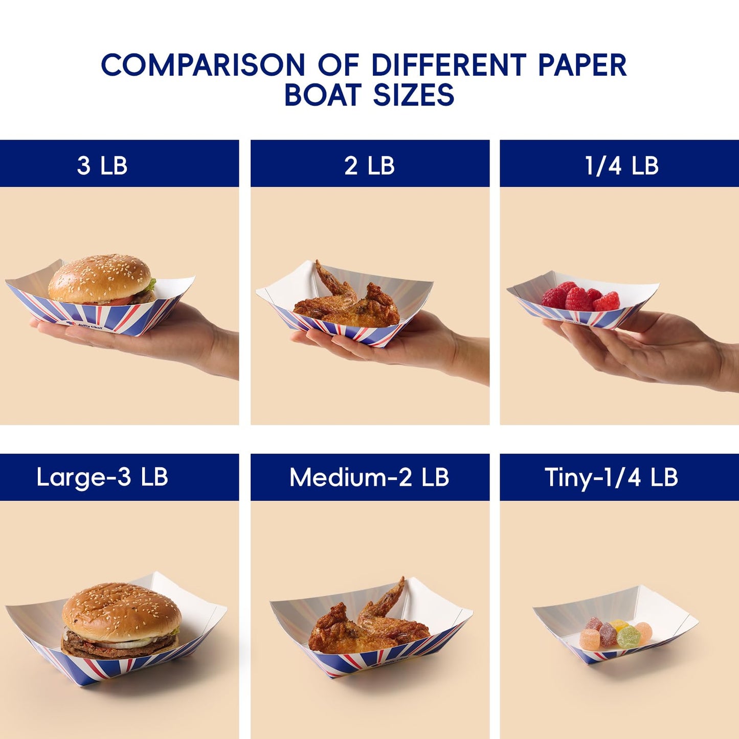 JOLLY CHEF 2lb Paper Food Trays, 250 Pack Paper Food Boats Disposable Serving Boats for Gameday,Food Holder Trays for Snacks French Fries Nachos Hot Dog Tacos BBQ Party