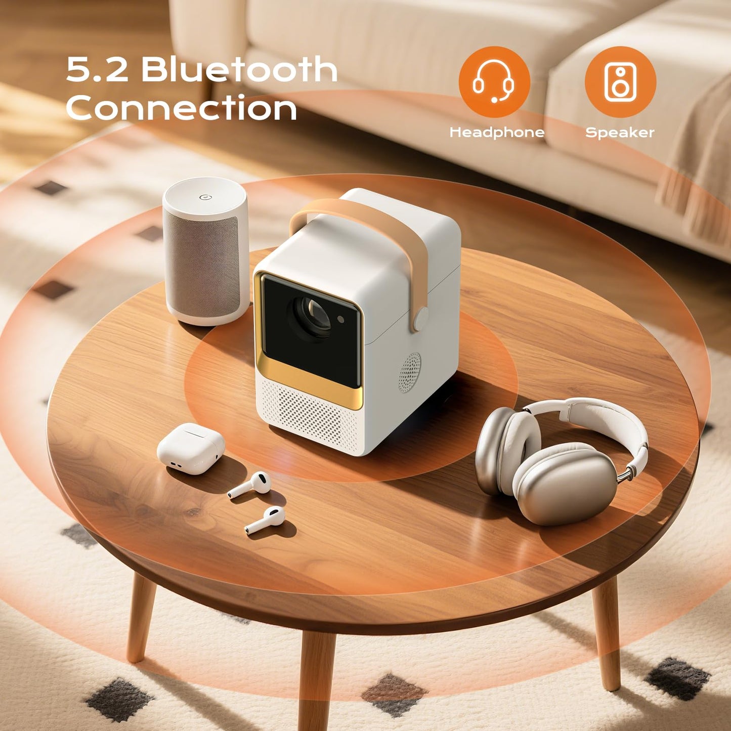 BESGEER Mini Projector WiFi for Tufting, 5.2 Built-in Bluetooth Portable Projector with HDMI/Audio/USB, 1080p Projector for Tracing Projection on Home DIY Rug Cloth Carpet (Cream White)