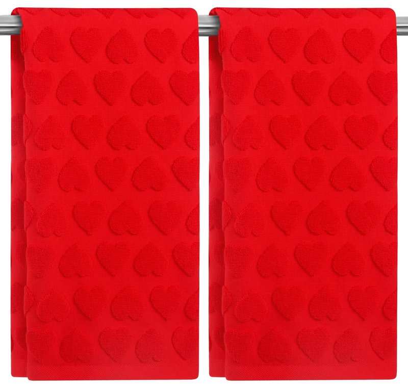 GreenPine 2 Pack Valentine's Day Hand Towels Red Heart Love Cute Bathroom Decorative Towels Set for Drying, Cleaning, Cooking, Holiday 13.7'' x 29.5''