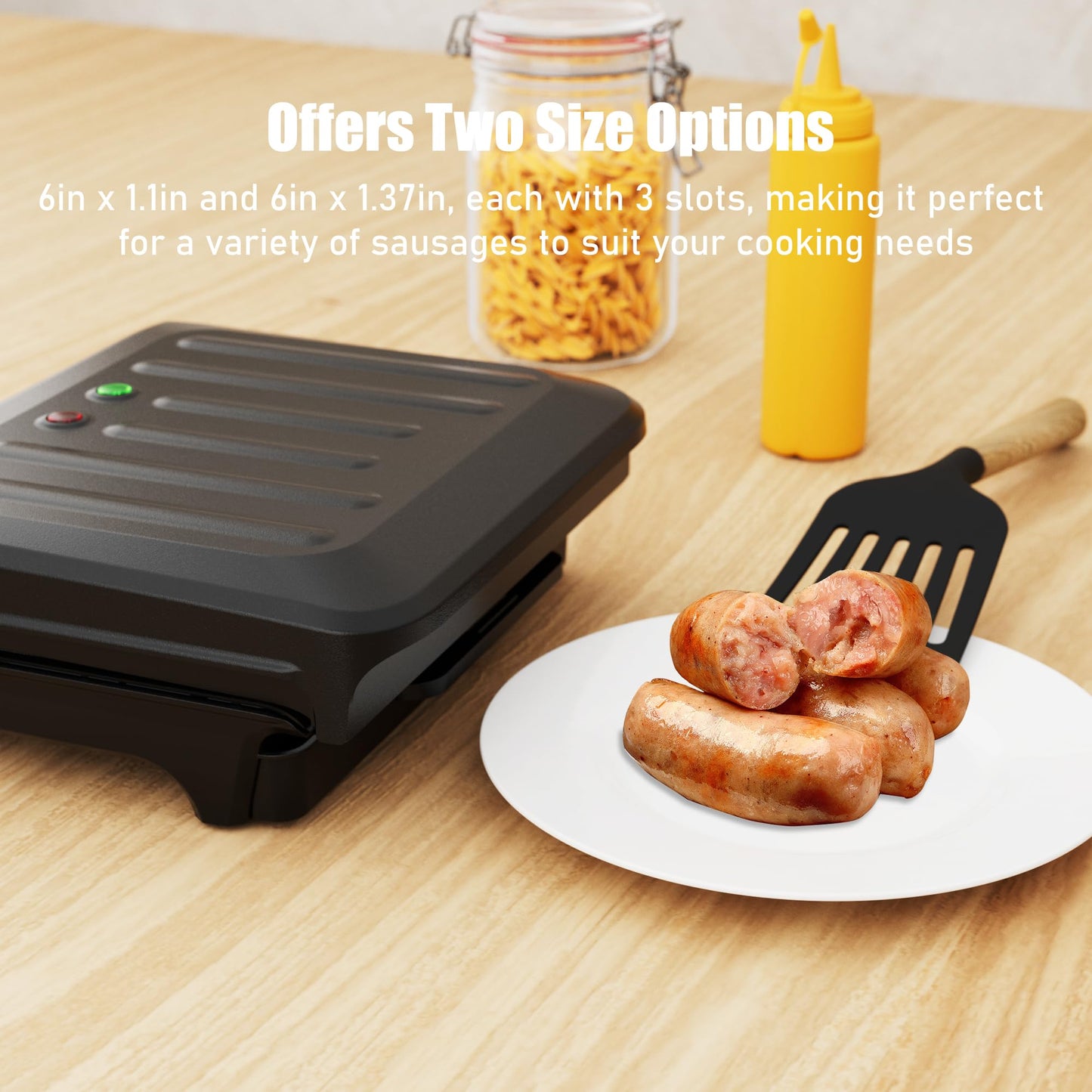 KEINVE Hot Dogs Machine, Electric Grill with Oil Drip Tray, and Cord Storage, Ideal for Veggie Sausages, BBQ or Sausage, Nonstick Plate for Easy Clean